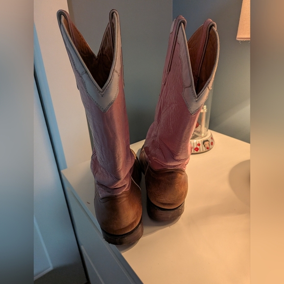 Ferrini Womens Size 10 B Pink White Leather Cowboy Western Boots Need Resole - Picture 4 of 9